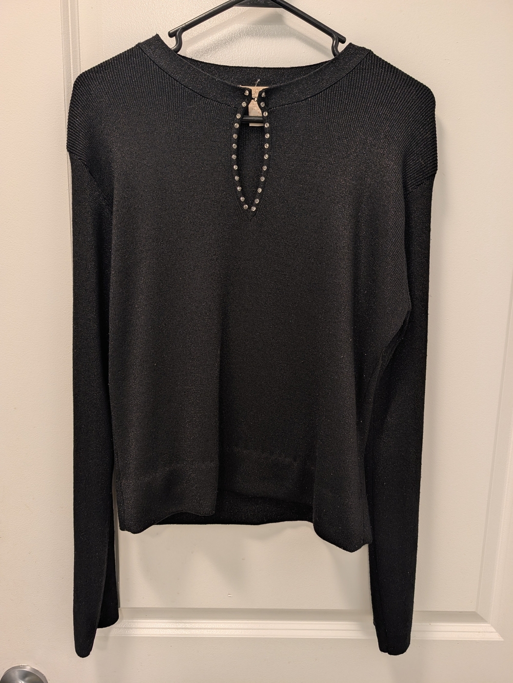Black Long-Sleeve Knit Top with Studded Keyhole Y2K Early 2000s Rare